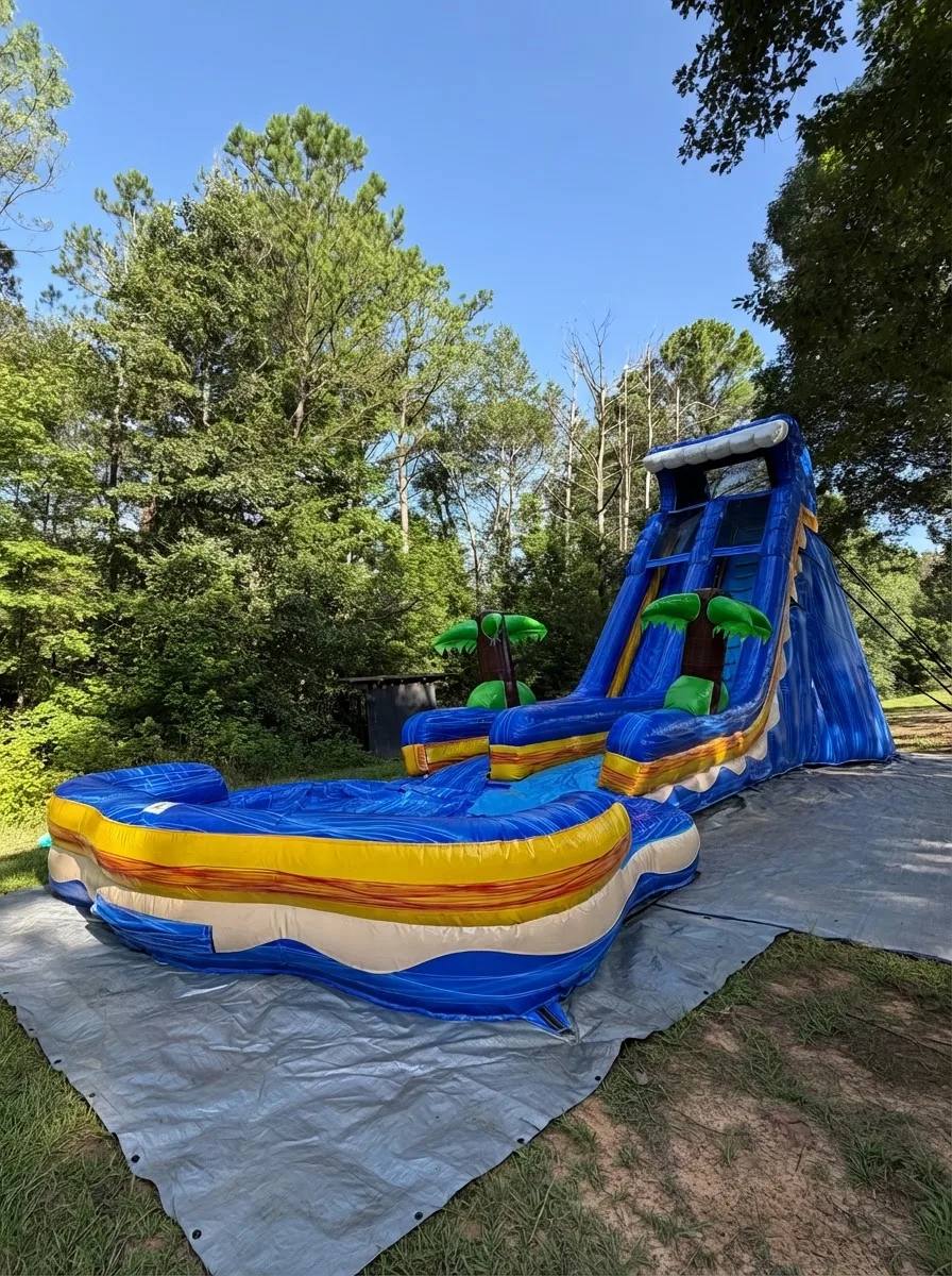 24' Blue Wave inflatable set up for rental in Winfield, Alabama